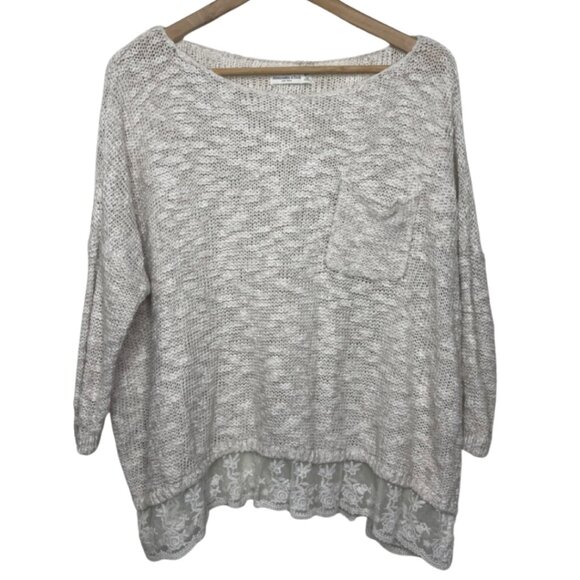 Abercrombie & Fitch Sweaters - ABERCROMBIE & FITCH | Women's Oversized Cream Sweater with Lace Trim | Size M/L